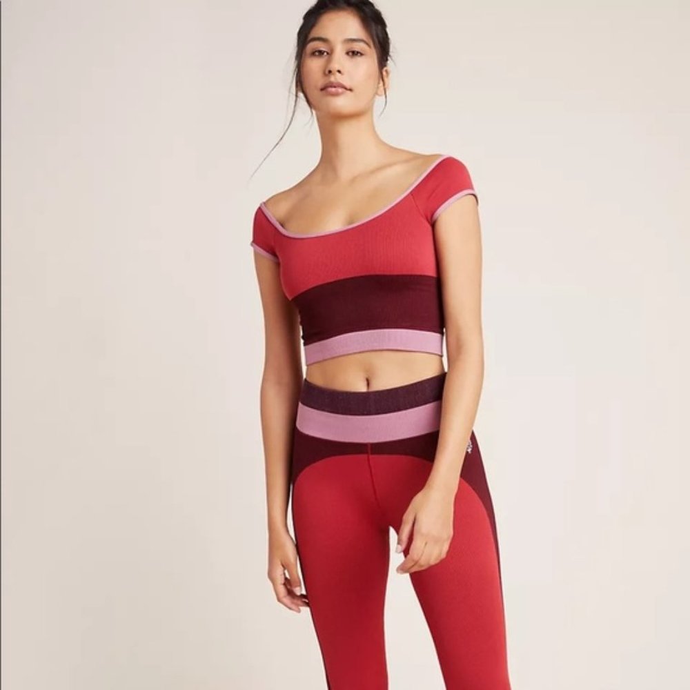 FREE People Movement Seamless Block Party Tee Purple Workout Cropped Crop Yoga